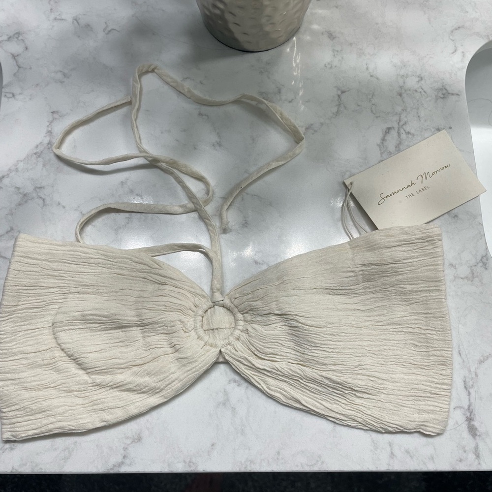 NWT SAVANNAH MORROW Summer Top Shirt Women’s Cream Organic
Cotton bandeau Large - Picture 7 of 10